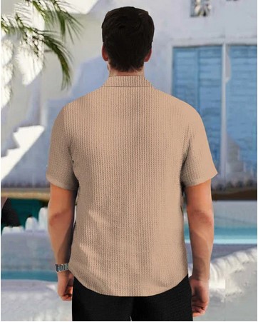 Textured Half Sleeve Plain Waffle Shirt