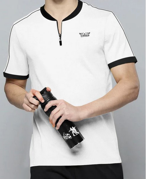 Zip White Black Contrast T-shirt