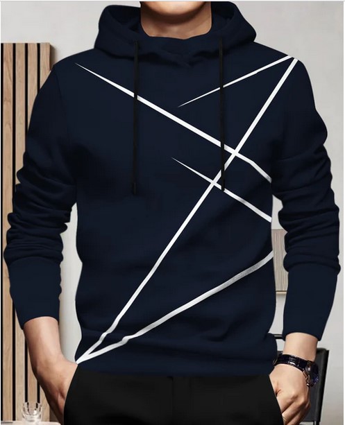 Full Sleeve Hooded Neck Printed T-shirt Navy Blue