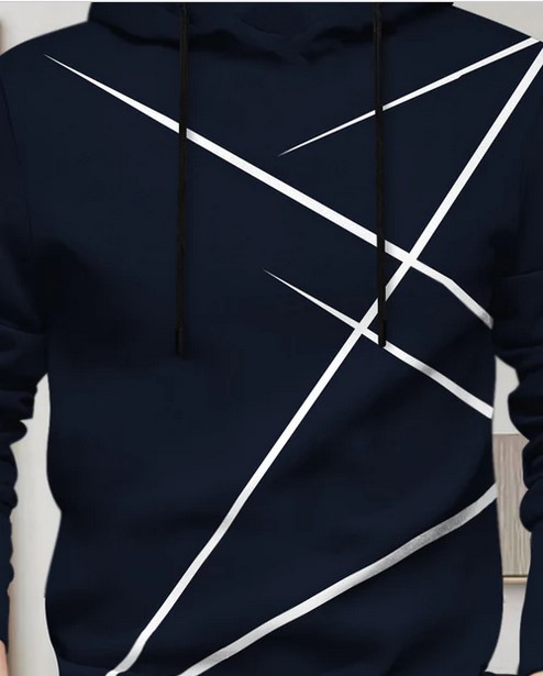 Full Sleeve Hooded Neck Printed T-shirt Navy Blue
