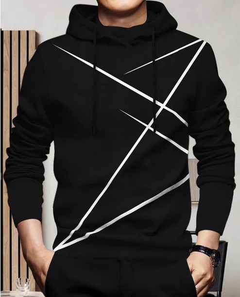 Full Sleeve Hooded Neck Printed T-shirt Black