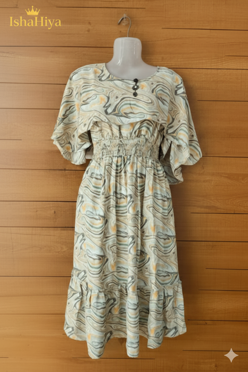 Women's Rayon Fit and Flare One Piece Midi