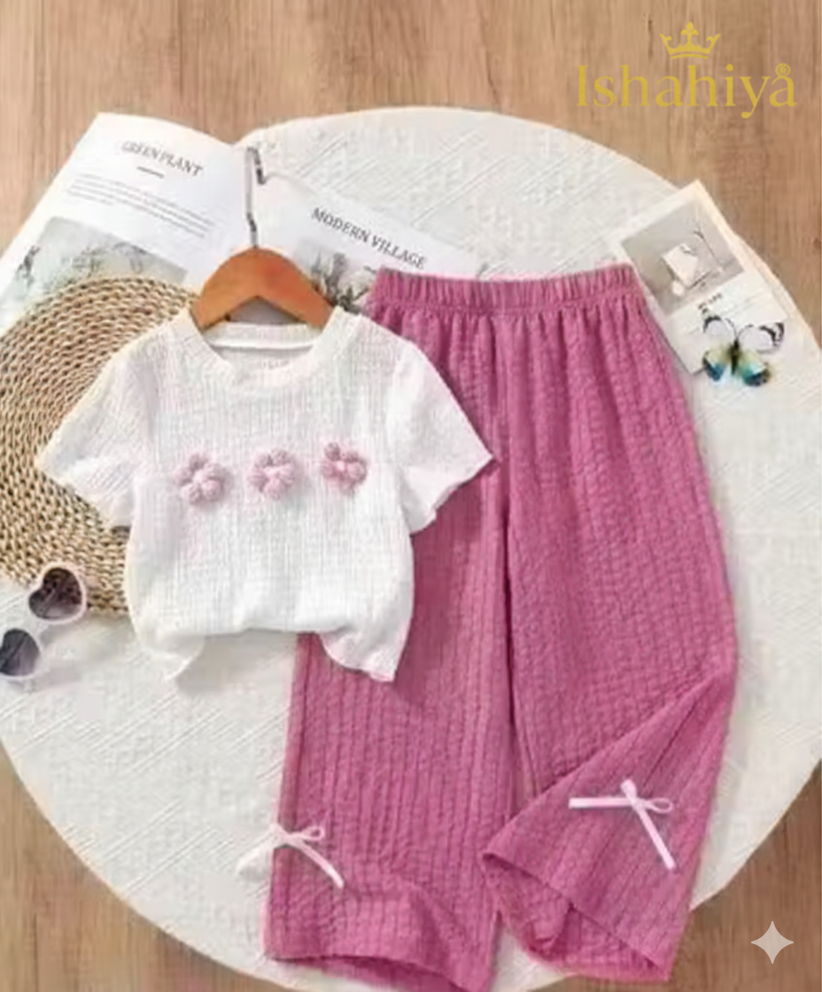 Girls' Floral Cotton T-Shirt and Pants Set