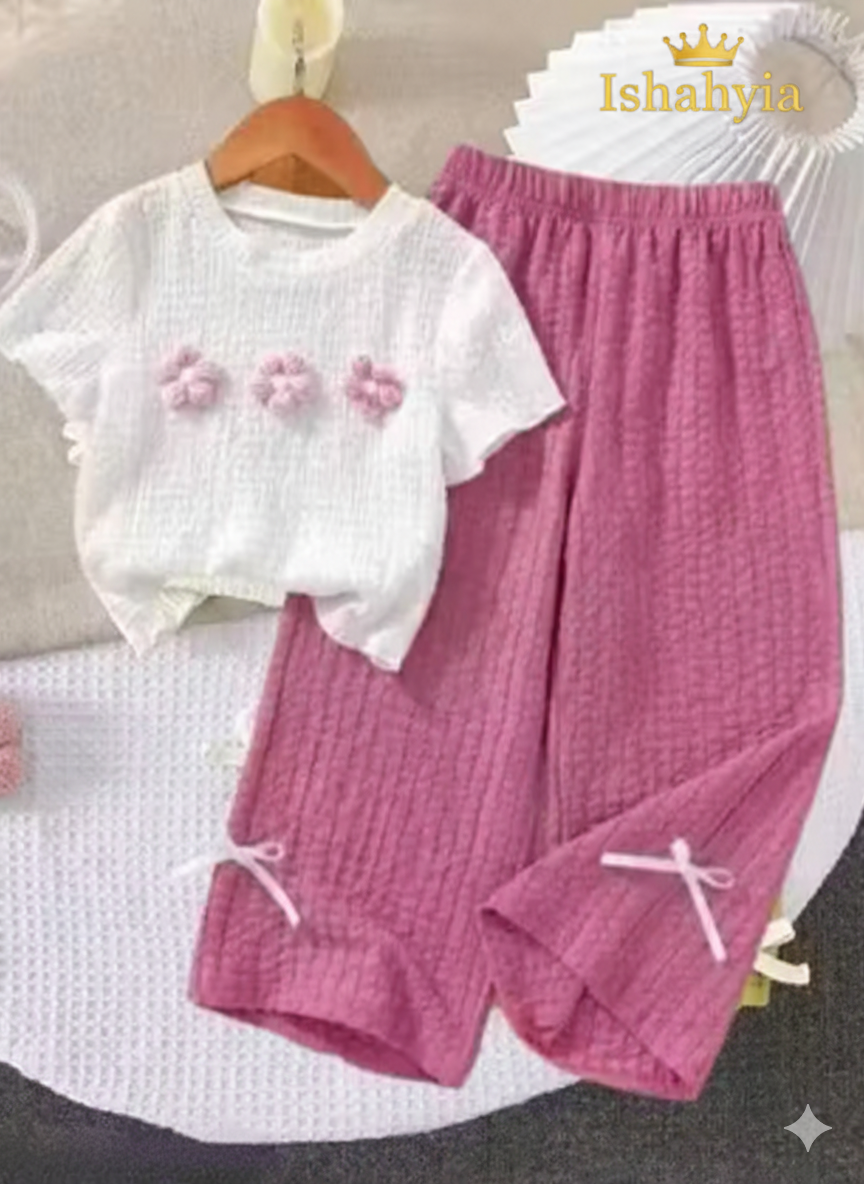 Girls' Floral Cotton T-Shirt and Pants Set