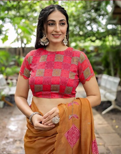 Dusty Orange Cotton Printed Saree