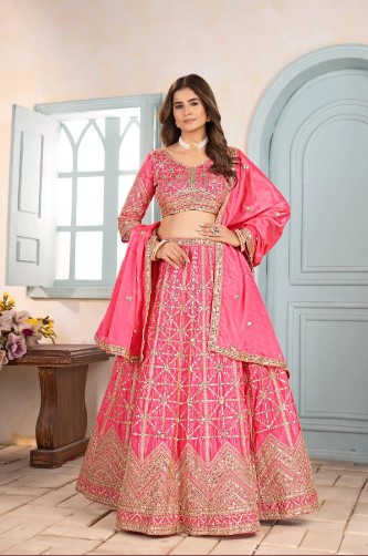 Baby Pink Chinon Silk Lehenga Choli with Embroidery and Sequins Work
