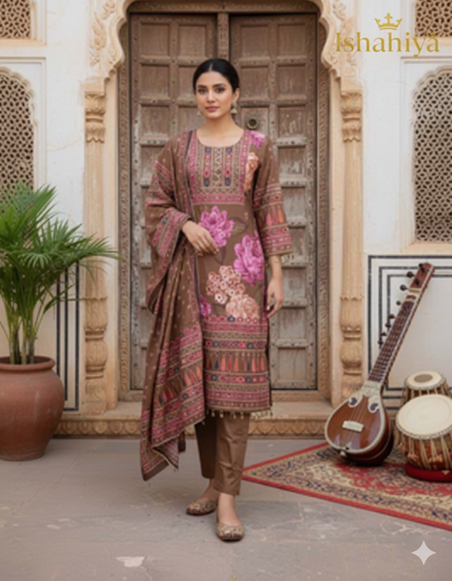 Roman Silk Kurta Pant Set with Digital Print