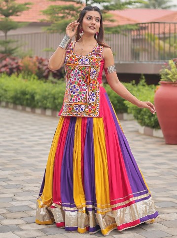 Gamthi Work Navratri Lehenga Choli Multi Color