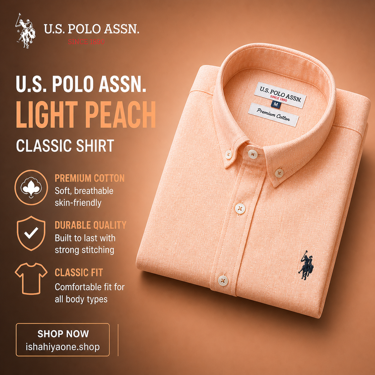 🍑 LIGHT PEACH – Classic Shirt – Premium linen  Cotton
