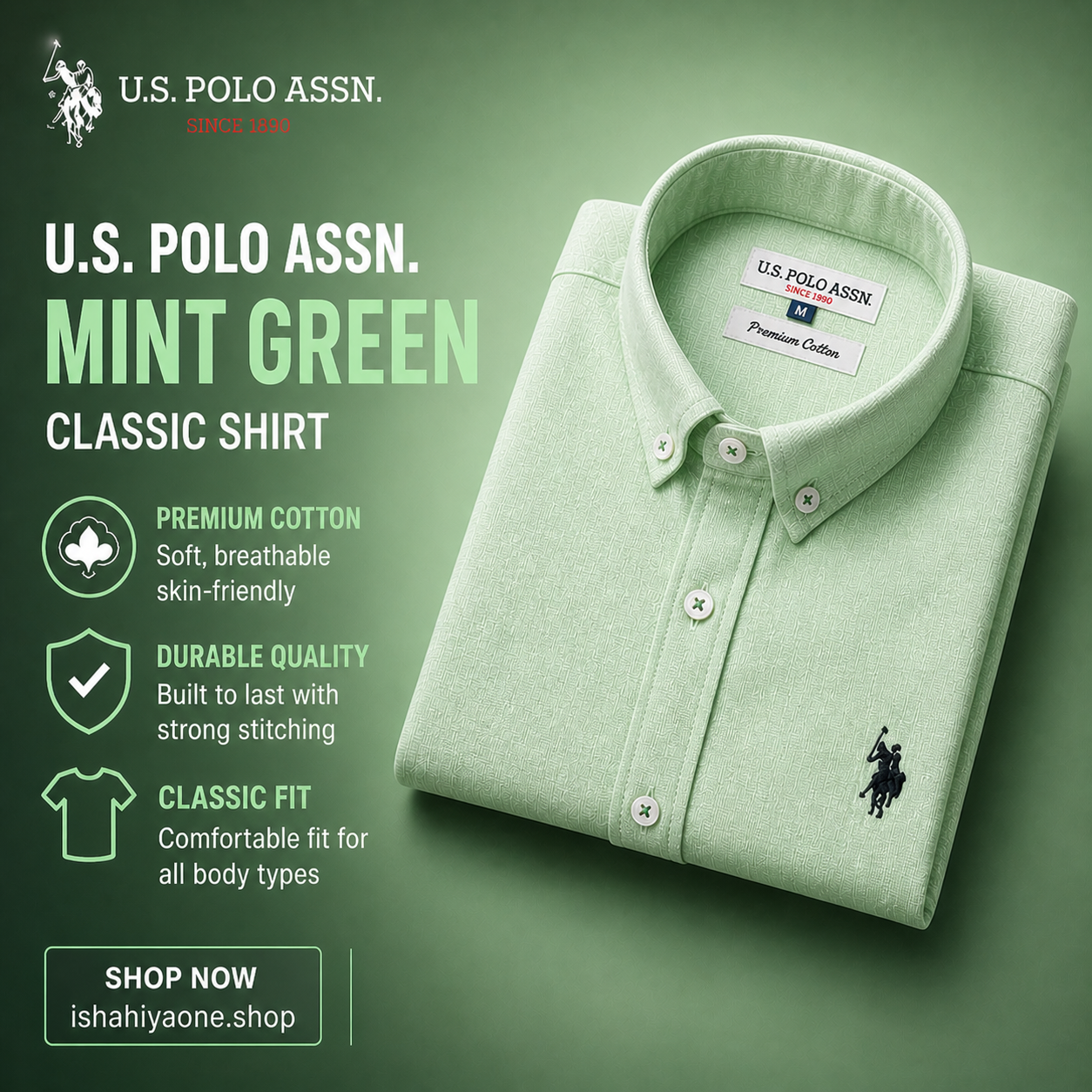 🟢 MINT GREEN – Classic Shirt – Premium  linen Cotton