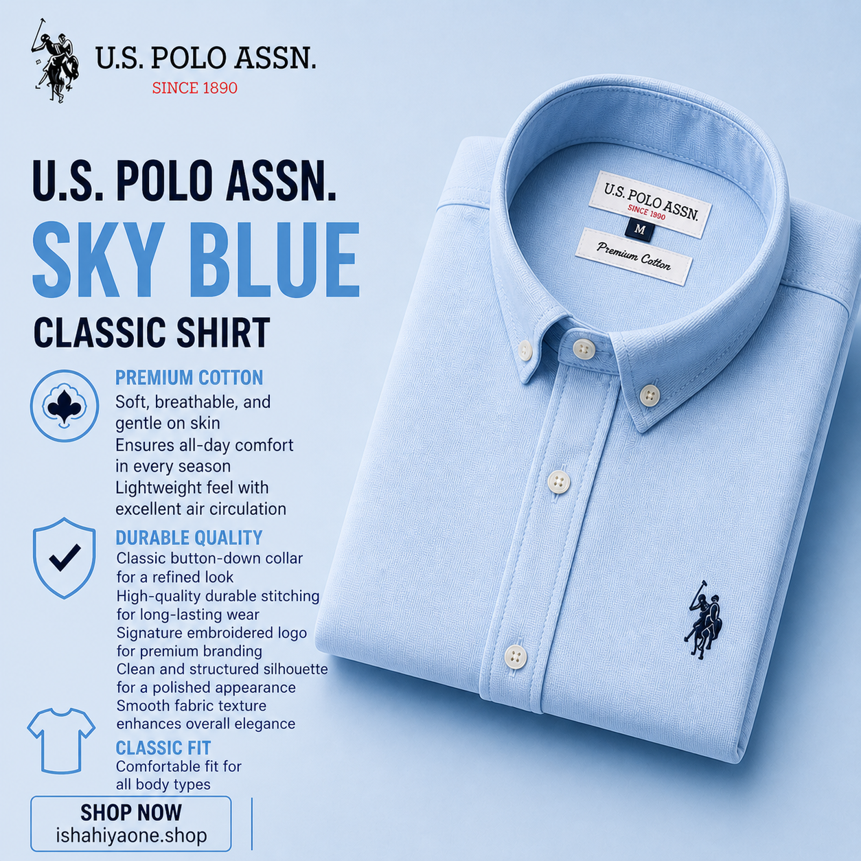 🔵 SKY BLUE – Classic Shirt – Premium  linen Cotton
